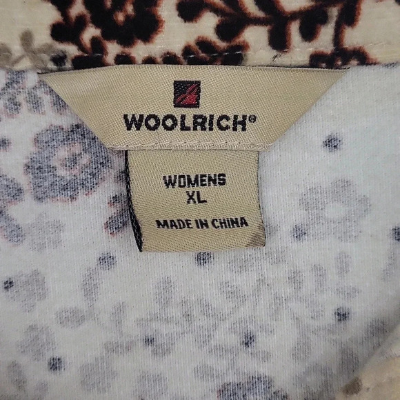 🛍Woolrich Vintage Cream Floral Long Sleeve Collar Button‎ Down Cotton Womens XL - Picture 3 of 11